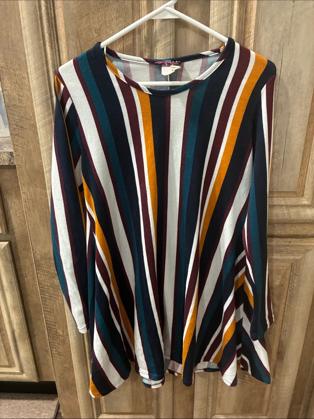 Discreet Striped A-Line Tunic in Teal, Mustard, Burgundy, Navy & White